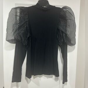 Eloquii Black Top with Puff Sheer Overlay